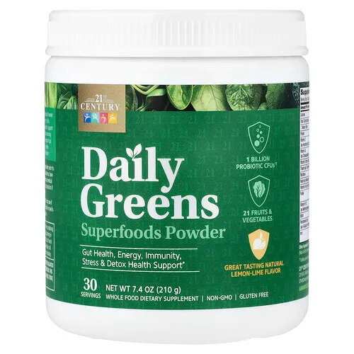 21st Century, Daily Greens Superfoods en polvo, Lima limón, 210 g (7,4 oz)