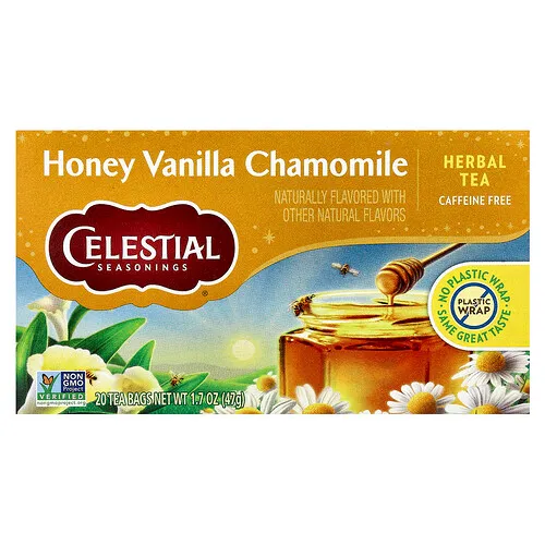 Celestial Seasonings, Té de hierbas, Miel, vainilla y manzanilla, Sin cafeína, 20 bolsitas de té, 47 g (1,7 oz)