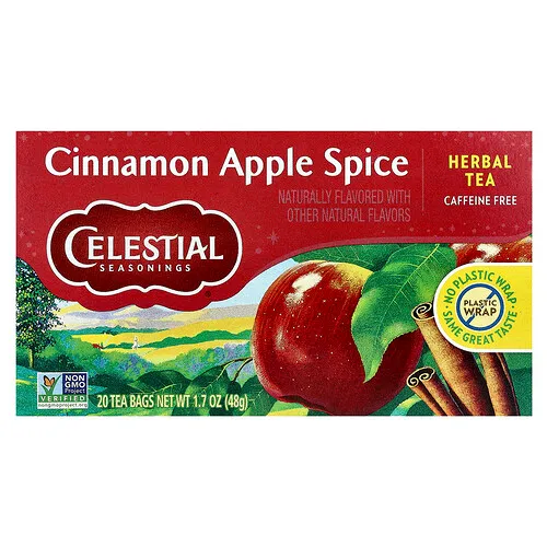 Celestial Seasonings, Té de hierbas, Canela, manzana y especias, Sin cafeína, 20 bolsitas de té, 48 g (1,7 oz)