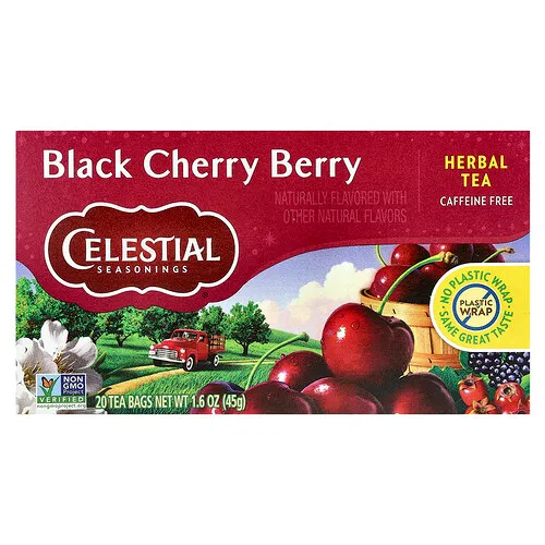 Celestial Seasonings, Té de hierbas, Bayas de cereza negra, Sin cafeína, 20 bolsitas de té, 45 g (1,6 oz)