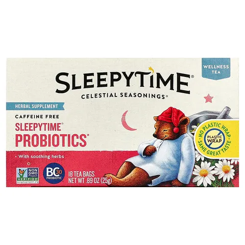 Celestial Seasonings, Wellness Tea, Probióticos Sleepytime®, Sin cafeína, 18 bolsitas de té, 25 g (0,89 oz)