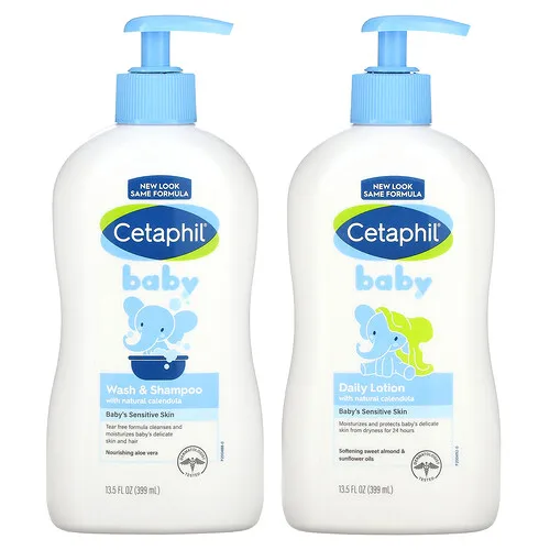 Cetaphil, Bebé, Set de productos esenciales para una piel saludable`` Set de 2 piezas, 399 ml (13,5 oz. Líq.) Cada una