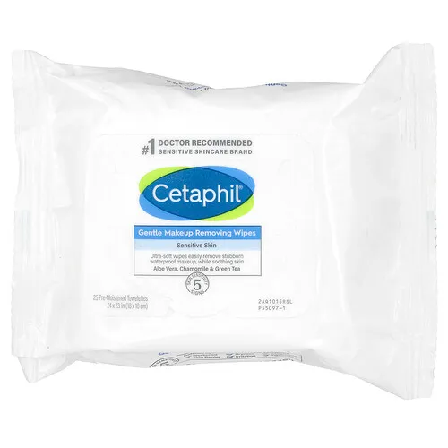 Cetaphil, Toallitas desmaquillantes suaves, 25 toallitas prehumectadas