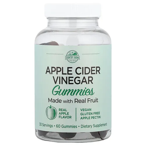 Country Farms, Gomitas de vinagre de sidra de manzana, Manzana real, 60 gomitas (250 mg por gomita)