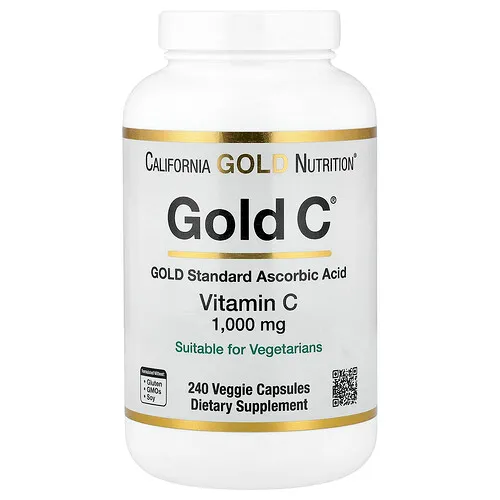 California Gold Nutrition, Gold C®, Vitamina C verificada por la Farmacopea de EE. UU. (USP), 1000 mg, 240 cápsulas vegetales
