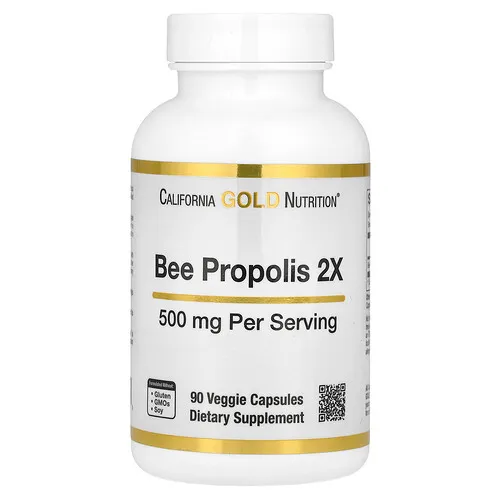 California Gold Nutrition, Propóleo de abeja 2X, Extracto concentrado, 500 mg, 90 cápsulas vegetales