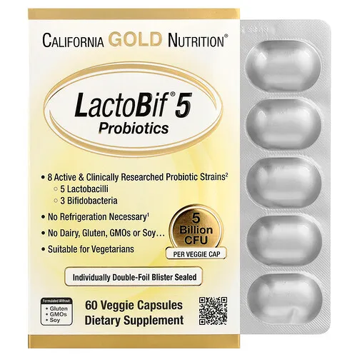 California Gold Nutrition, Probióticos LactoBif® 5, 5000 millones de UFC, 60 cápsulas vegetales