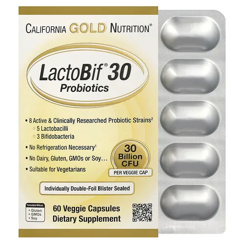 California Gold Nutrition, Probióticos LactoBif® 30, 60 cápsulas vegetales