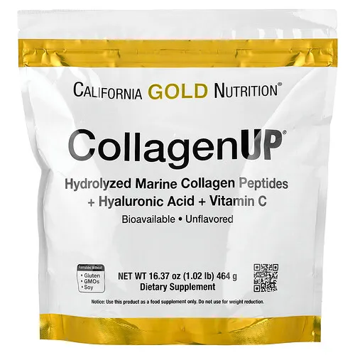 California Gold Nutrition, CollagenUP®, Péptidos de colágeno marino hidrolizado con ácido hialurónico y vitamina C, Sin sabor, 464 g (1,02 lb)