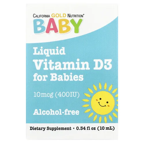 California Gold Nutrition, Gotas de vitamina D3 para bebés, 10 mcg (400 UI), 10 ml (0,34 oz. líq.)