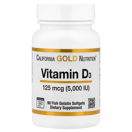 California Gold Nutrition, Vitamina D3, 125 mcg (5000 UI), 90 cápsulas blandas de gelatina de pescado