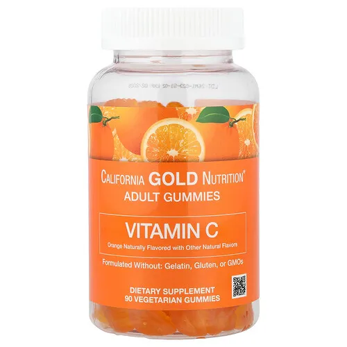 California Gold Nutrition, Gomitas de vitamina C con vitamina A 100 % proveniente del beta-caroteno, Naranja, 90 gomitas vegetales