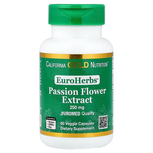California Gold Nutrition, EuroHerbs®, Extracto de flor de la pasión, Calidad Euromed, 250 mg, 60 cápsulas vegetales