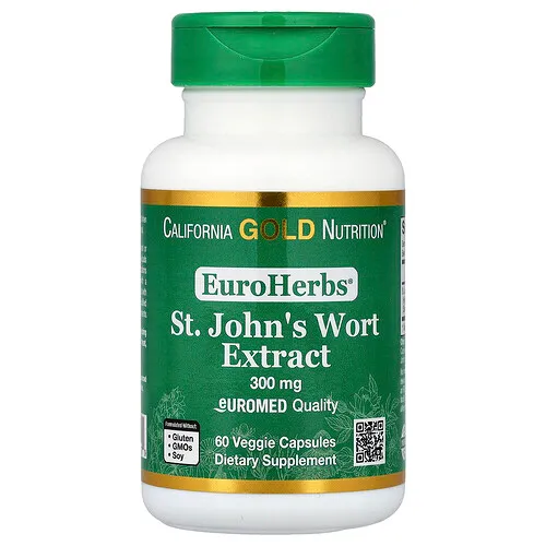 California Gold Nutrition, EuroHerbs™, Extracto de hierba de San Juan, Calidad Euromed, 300 mg, 60 cápsulas vegetales