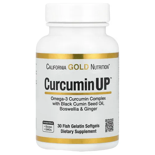 California Gold Nutrition, CurcuminUP™ con complejo de curcumina con omega-3, aceite de semilla de comino negro, Boswellia y jengibre, 30 cápsulas blandas de gelatina de pescado
