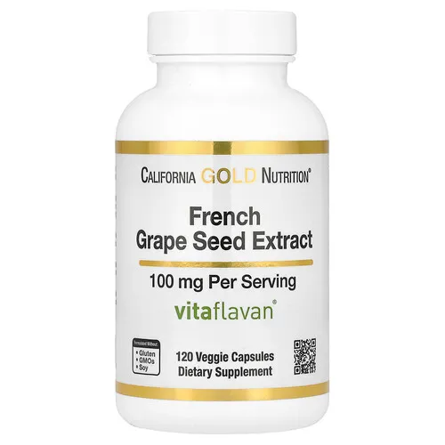 California Gold Nutrition, Extracto de semilla de uva francesa, Vitaflavan®, 100 mg, 120 cápsulas vegetales