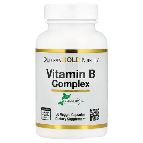 California Gold Nutrition, Complejo de vitaminas B con folato, biotina, ácido pantoténico y vitamina B6, 60 cápsulas vegetales