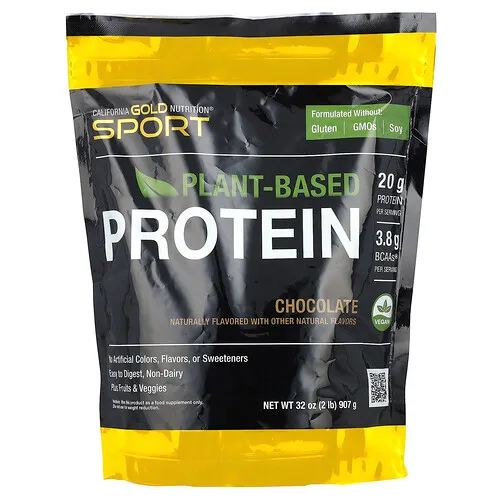 California Gold Nutrition, Sport, Proteína de origen vegetal con concentrado de proteína de arroz integral orgánico, semillas de linaza y semillas de chía, Chocolate, 907 g (2 lb)