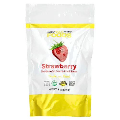 California Gold Nutrition, Fresas liofilizadas, Rodajas enteras liofilizadas listas para comer, 28 g (1 oz)