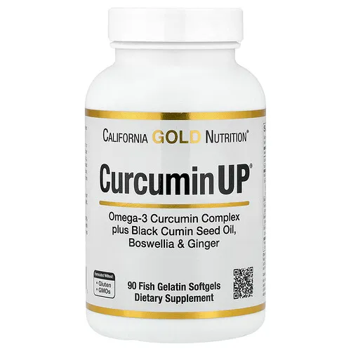 California Gold Nutrition, CurcuminUP™ con complejo de curcumina con omega-3, aceite de semilla de comino negro, Boswellia y jengibre, 90 cápsulas blandas de gelatina de pescado