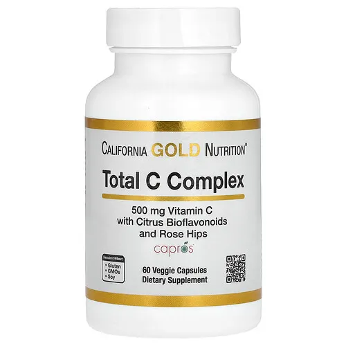 California Gold Nutrition, Complejo de vitamina C total con ácido ascórbico, amla, bioflavonoides cítricos y rosa mosqueta, 500 mg, 60 cápsulas vegetales