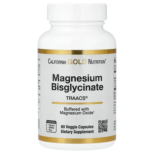 California Gold Nutrition, Quelato de bisglicinato de magnesio, TRAACS® de Albion, 60 cápsulas vegetales (100 mg por cápsula)