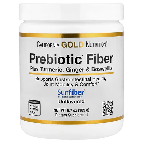 California Gold Nutrition, Fibra prebiótica con extractos de cúrcuma, jengibre orgánico y Boswellia, 189 g (6,7 oz)