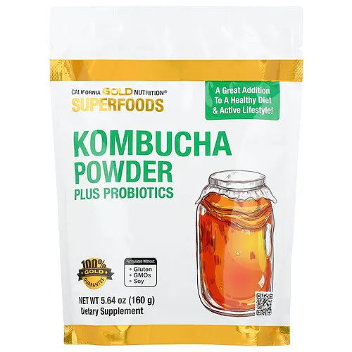 California Gold Nutrition, Superfoods, Kombucha en polvo con kombucha, vinagre de sidra de manzana fermentado y fibra de tapioca soluble más probióticos, 160 g (5,64 oz)