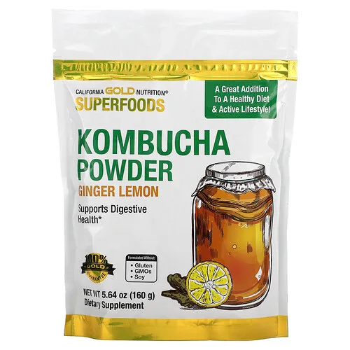 California Gold Nutrition, Superfoods, Kombucha en polvo, Jengibre y limón, 160 g (5,64 oz)