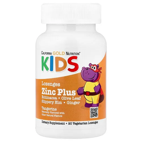 California Gold Nutrition, Pastillas de zinc plus para niños, Sabor natural a mandarina, 90 pastillas vegetales