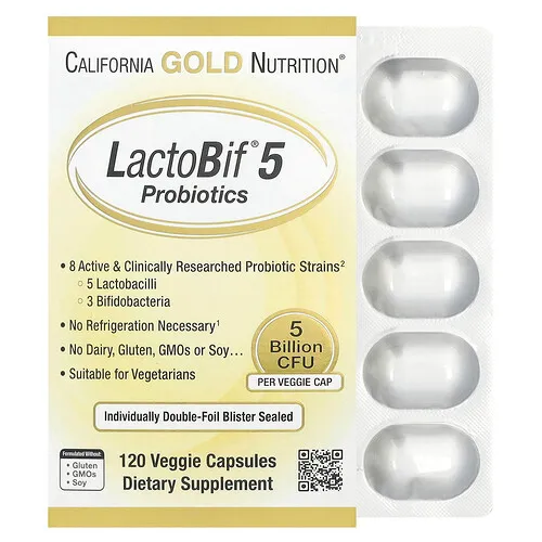 California Gold Nutrition, Probióticos LactoBif® 5, 5000 millones de UFC, 120 cápsulas vegetales