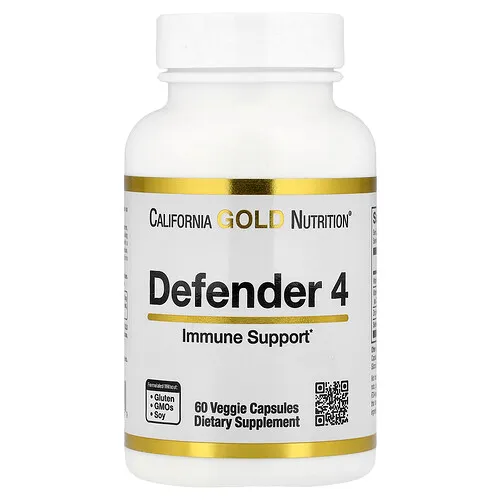 California Gold Nutrition, Defender 4 con vitamina C, vitamina D, zinc y selenio, 60 cápsulas vegetales
