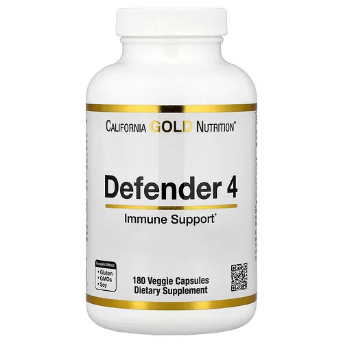 California Gold Nutrition, Defender 4 con vitamina C, vitamina D, zinc y selenio, 180 cápsulas vegetales