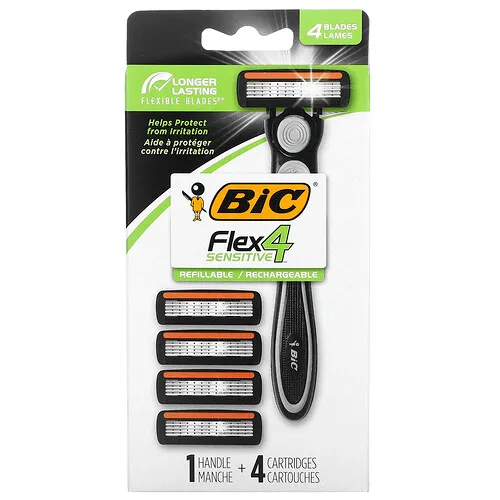 BIC, Flex 4 Sensitive, Afeitadora, 1 mango, 4 cuchillas