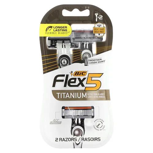 BIC, Flex 5, Afeitadoras desechables para hombres, 2 afeitadoras