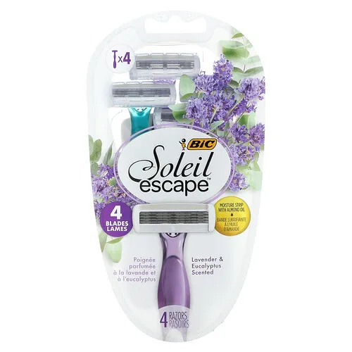 BIC, Soleil Escape, Afeitadoras desechables para mujeres, Lavanda y eucalipto, 4 afeitadoras