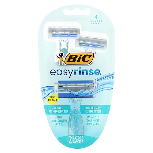 BIC, EasyRinse, Maquinillas de afeitar desechables para mujeres, 2 maquinillas de afeitar