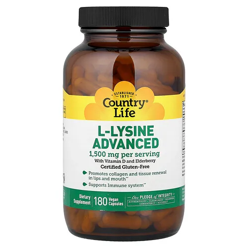 Country Life, L-lisina, Suplemento avanzado, 180 cápsulas veganas