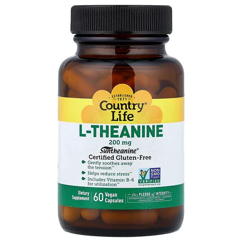 Country Life, L-teanina, 200 mg, 60 cápsulas veganas