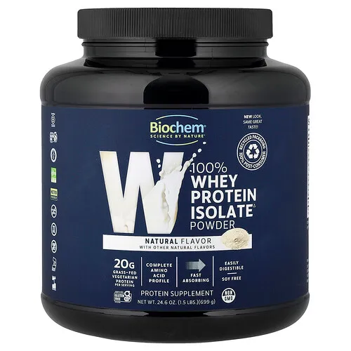 Biochem, 100 % aislado de proteína de suero de leche en polvo, Natural, 699 g (1,5 lb)