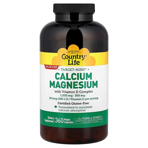 Country Life, Target-Mins®, Complejo de calcio y magnesio con vitamina D, 360 cápsulas veganas