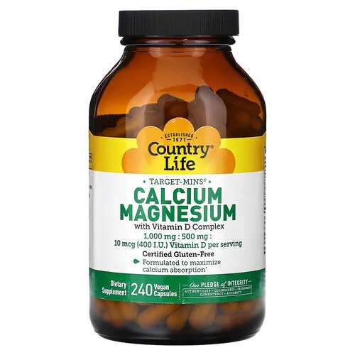 Country Life, Target-Mins, Complejo de calcio y magnesio con vitamina D, 240 cápsulas veganas