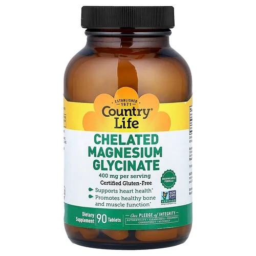 Country Life, Glicinato de magnesio quelado, 90 comprimidos (133 mg por comprimido)