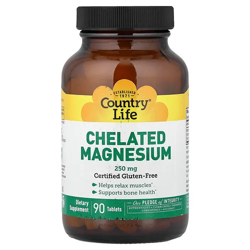 Country Life, Magnesio quelado, 250 mg, 90 comprimidos