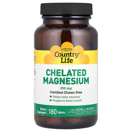 Country Life, Country Life, Magnesio Quelatado, 250 mg, 180 Cápsulas