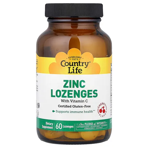 Country Life, Pastillas de zinc con vitamina C, Cereza, 60 pastillas