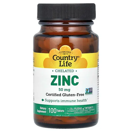 Country Life, Zinc quelado, 50 mg, 100 comprimidos