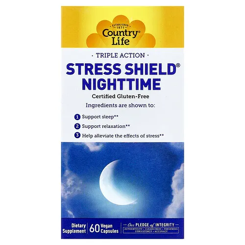 Country Life, Stress Shield®, Para la noche, Triple acción, 60 cápsulas veganas