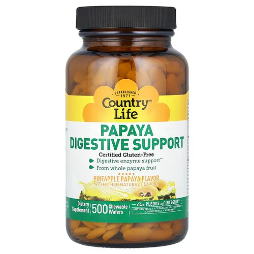 Country Life, Refuerzo digestivo con papaya, Piña y papaya, 500 obleas masticables