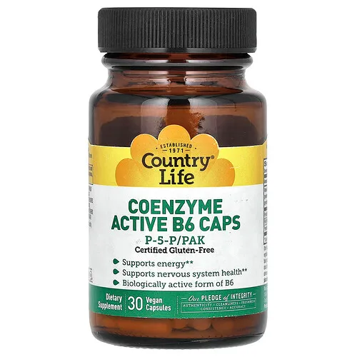 Country Life, Country Life, Sin Gluten, Coenzima Activo B6 Cápsulas, P-5-P/PAK, 30 Cápsulas Vegetarianas